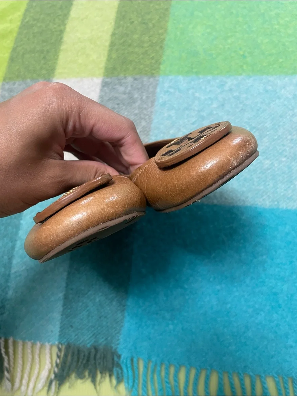 Tory Burch Reva Ballet Tan Pebbled Brown Leather Flats